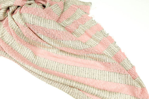 Pink Cream and Heather Black and Off White Stripe Open Weave Sweater Knit Fabric 1 yard and 34 Inches  OSK00190